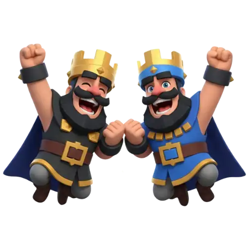 Clash Royale kings celebrating victory with optimized decks